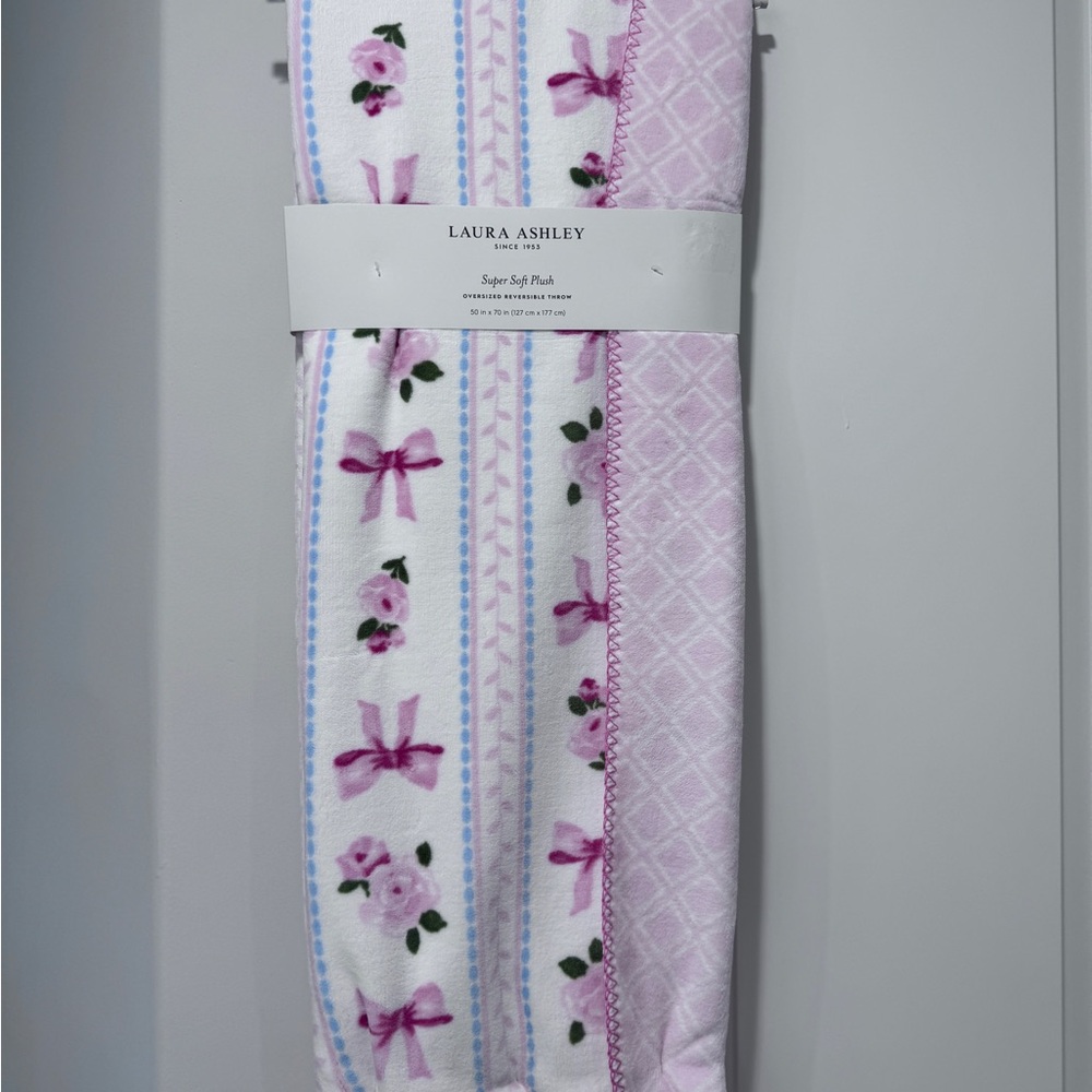 Laura Ashley Pastel Floral Reversible Plush Throw